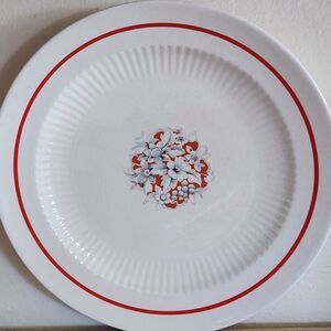 9" Plate Royal Embassy China TIOGA White Grey Floral Pattern Red Trim See Pic
